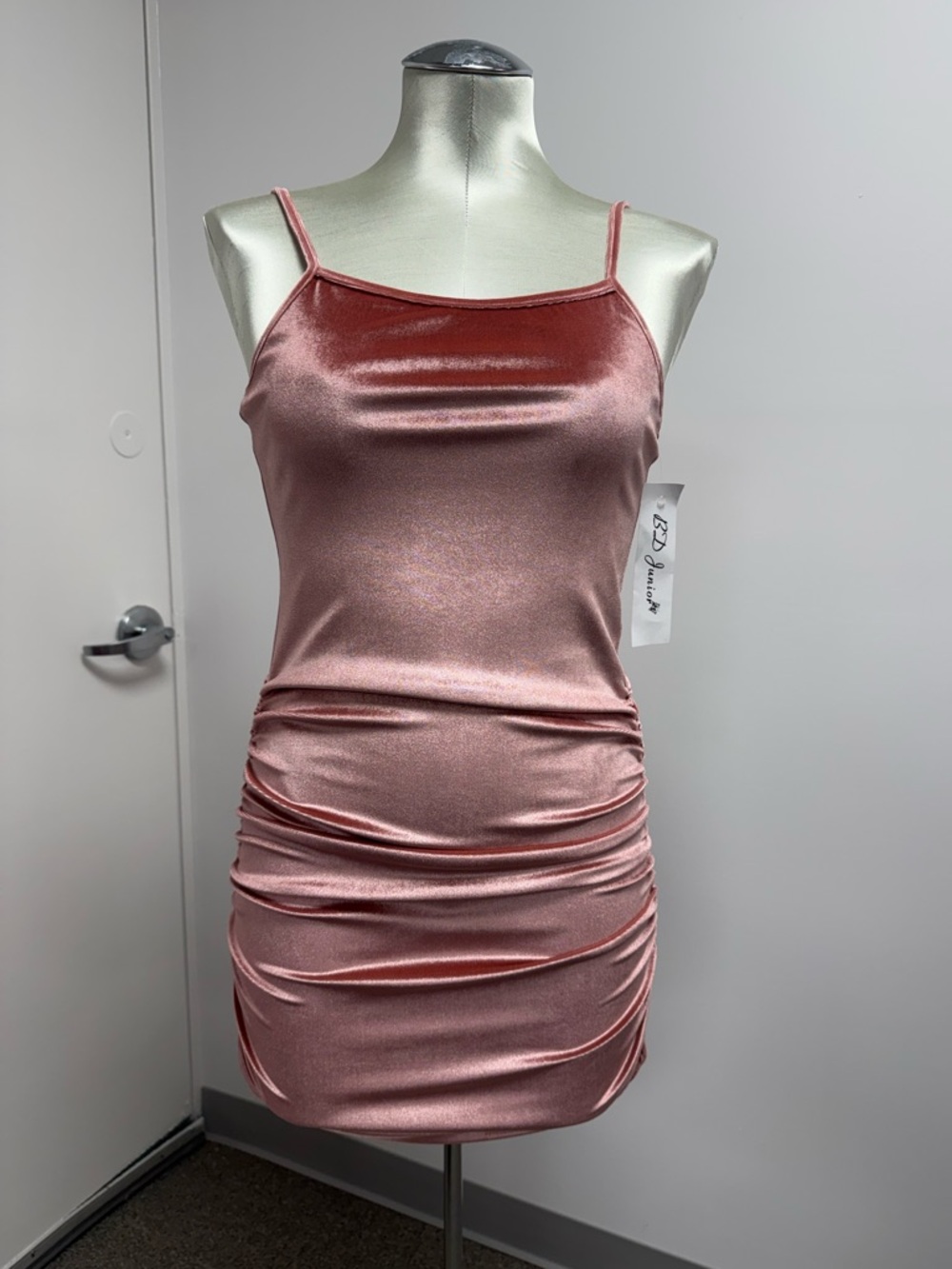 NWT BD Junior Pink Velvet Ruched Party Dress Style 381